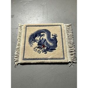 Vintage Tibetan Rug Hand Woven Hand Tufted Blue Dragon Himalaya Crafted
